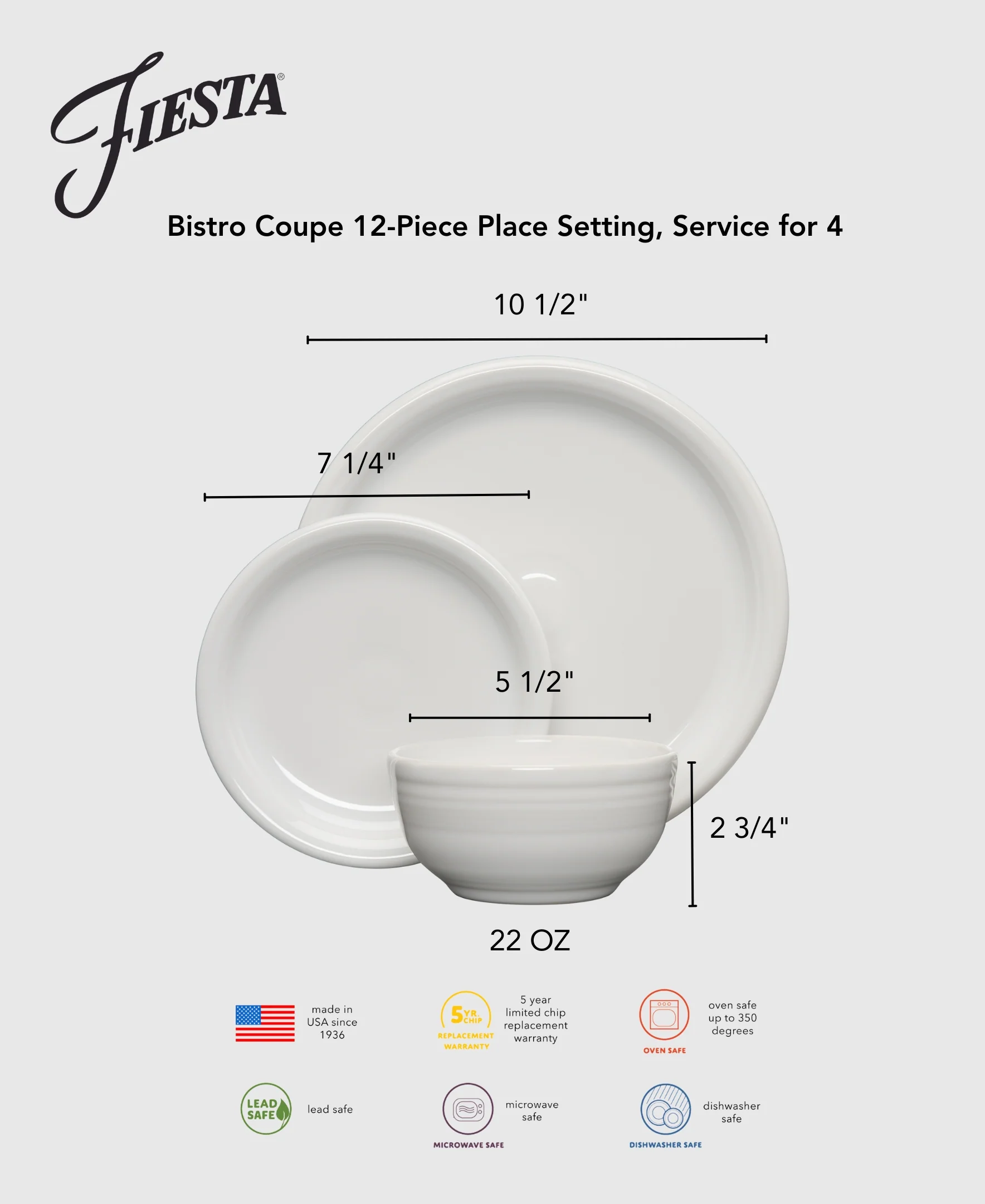 Mixed Aegean Bistro Coupe 12-Piece Dinnerware Set, Service for 4 - Image 3